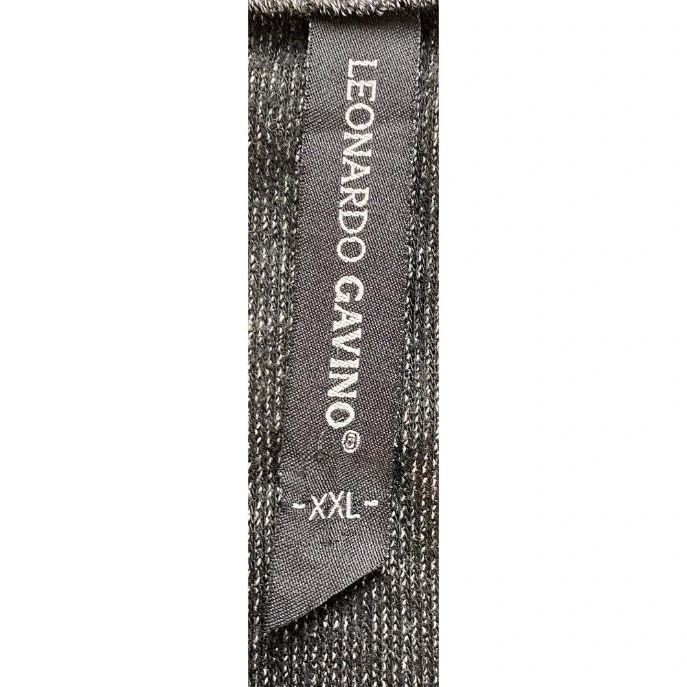 Leonardo Gavino Mens XXL Full Zip Sweater Gray Knit Faux Leather Trim Mock Neck‎